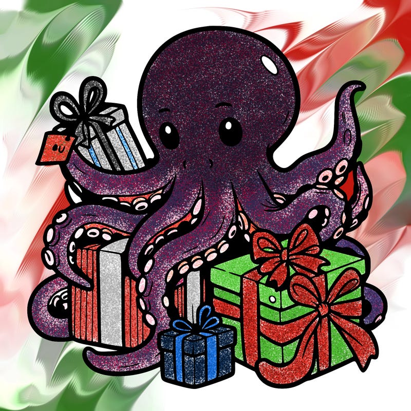 an octopus wrapping gifts