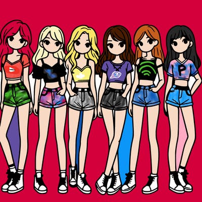 a group of girls wearing crop tops and shorts