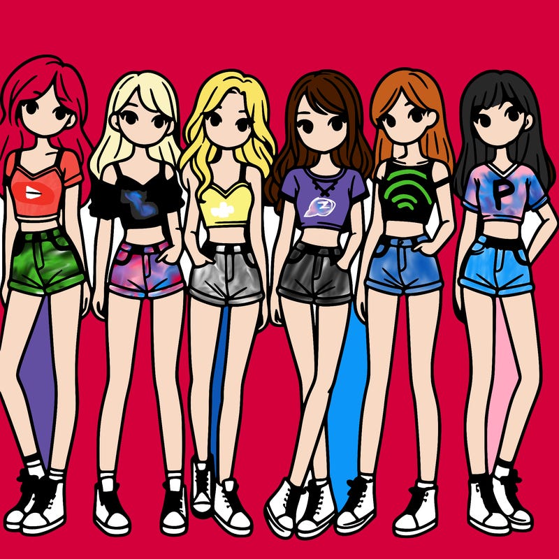 a group of girls wearing crop tops and shorts