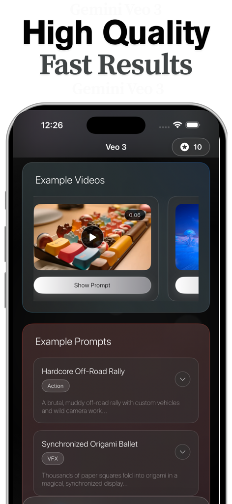 AI Video Generator - Seed AI - Interfaz del generador de vídeo IA Seed AI que muestra vídeos cinematográficos de ejemplo e indicaciones creativas de texto a vídeo.