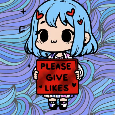 girl holding a sign that says “please give likes”