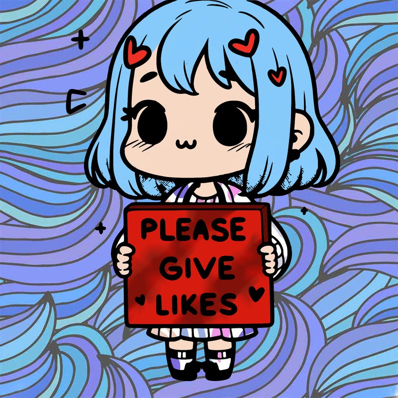 girl holding a sign that says “please give likes”