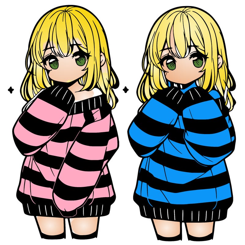 anime girl in a striped oversized sweater
