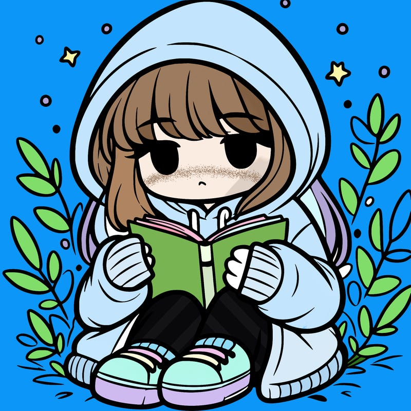 girl in oversized hoodie reading a book