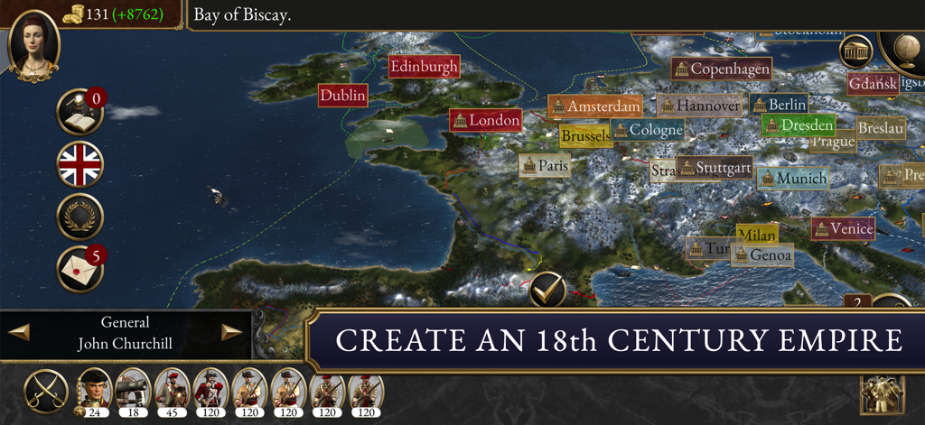 Total War™: EMPIRE - Grand campaign map of 18th century Europe showing major cities and military units in Total War EMPIRE