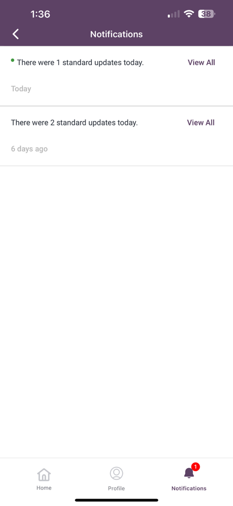 i2i - The notifications screen of the i2i app showing alerts for recent industry standard updates