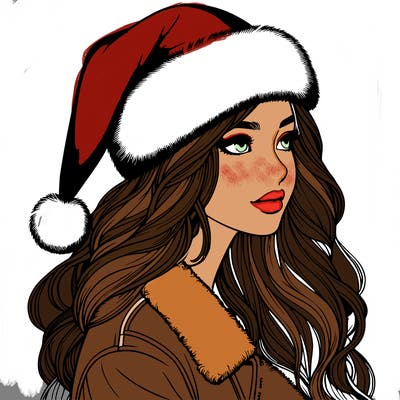 realistic girl in santa hat