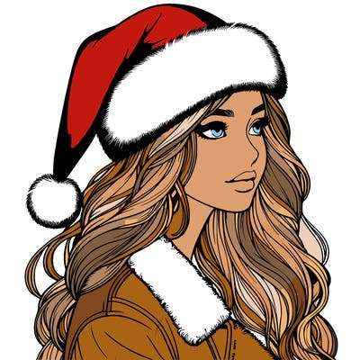realistic girl in santa hat