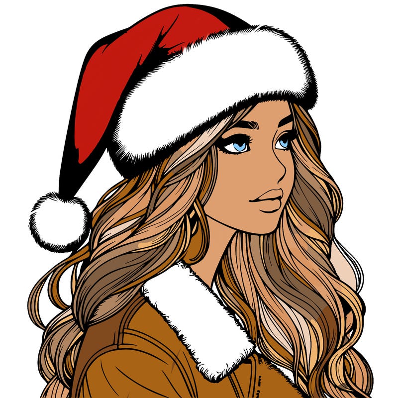 realistic girl in santa hat