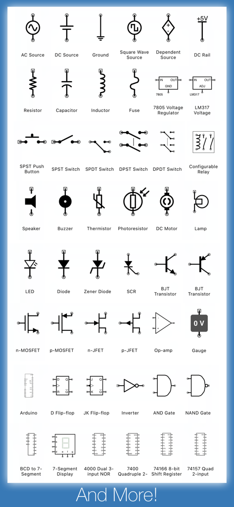 iCircuit - A comprehensive collection of electronic circuit symbols and components available in the iCircuit app