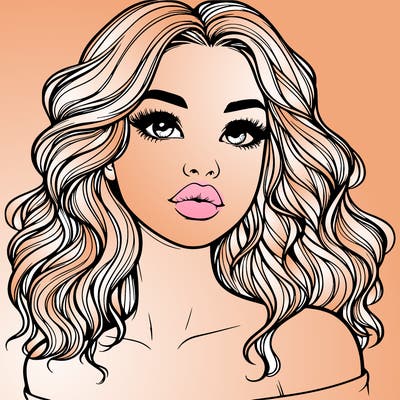 realistic girl with wavy hair and lips