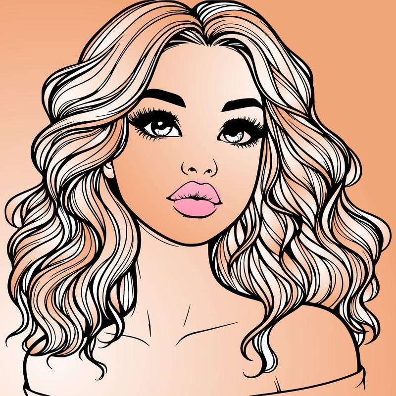 realistic girl with wavy hair and lips