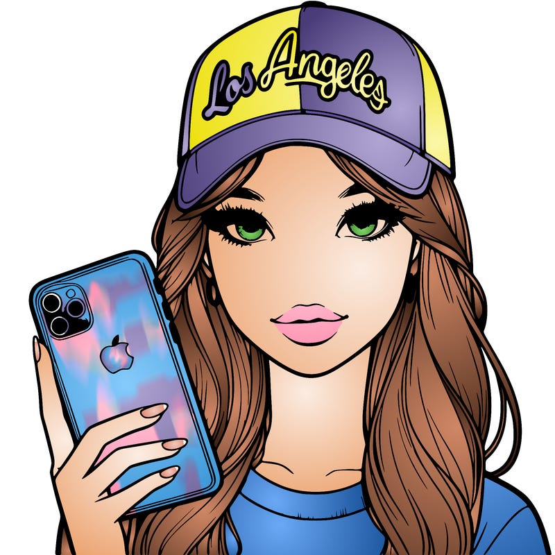 realistic beautiful girl wearing a las angeles cap holding an iphone