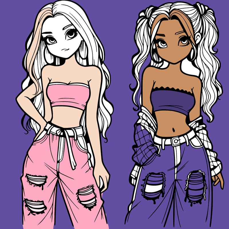 2 girls in crop tops and baggy jeans ripped