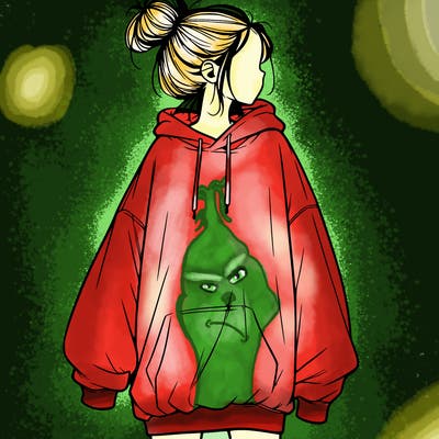 realistic girl with a oversized sweatshirt on and a bun