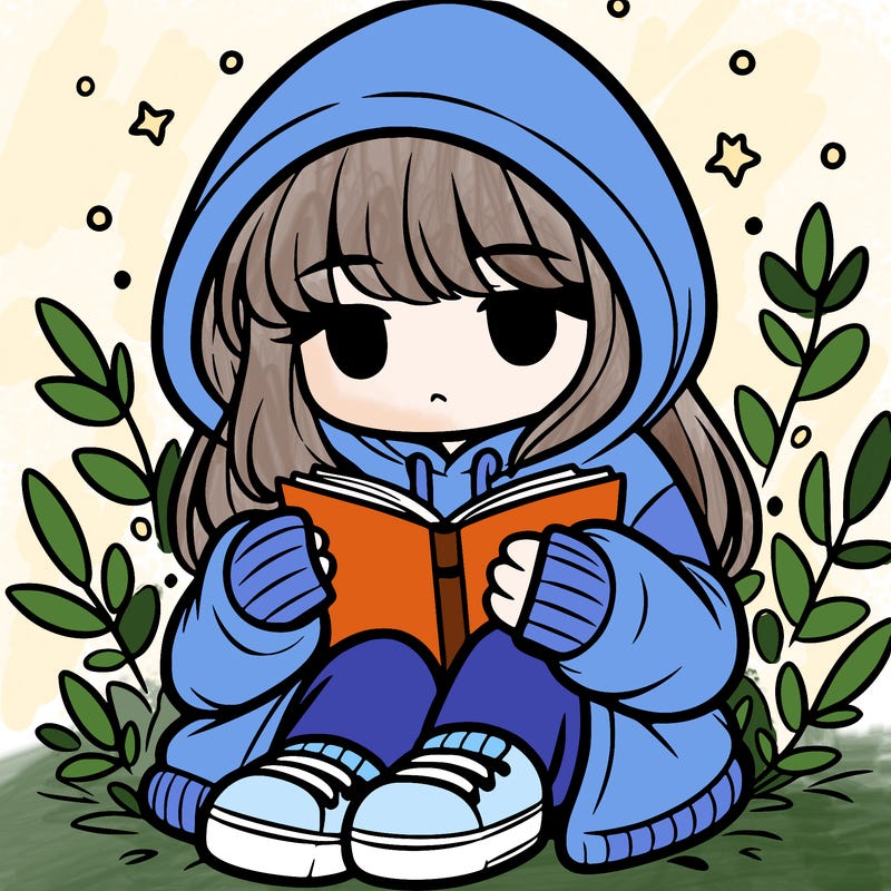 girl in oversized hoodie reading a book