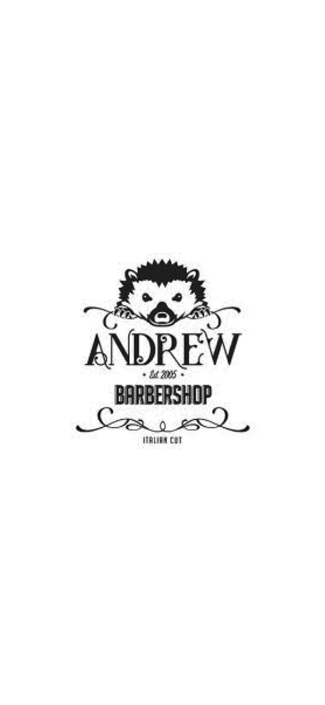 Logo von Andrew Barbershop mit einem Igel-Maskottchen und dem Text Italian Cut
