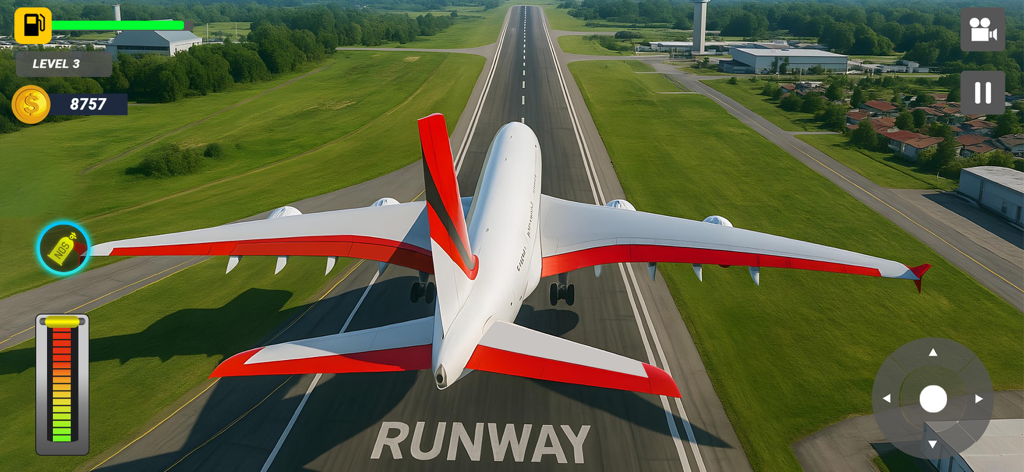 Airplane Game Flight Simulator - Un aereo di linea bianco e rosso su una pista in un gioco simulatore di volo.