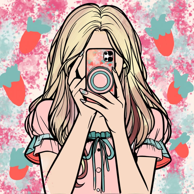 a realistic girl holding her phone taking pictures