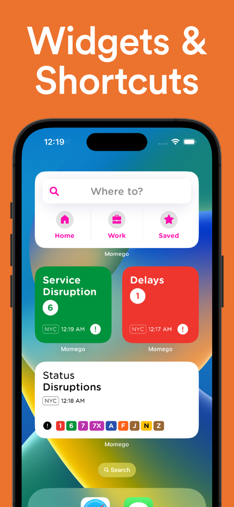 HopToIt: Oz Bus & Train Times - Capture d'écran de l'application HopToIt montrant des widgets de transport iOS personnalisables pour les perturbations de service et des raccourcis de navigation rapides.