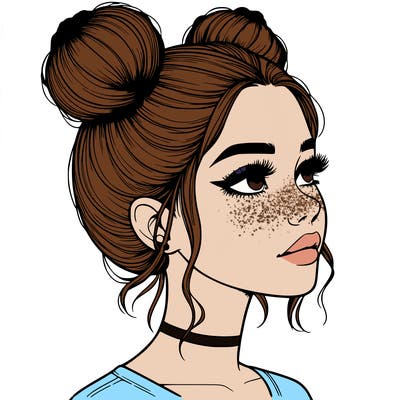 realistic girl with buns on the top of her head
