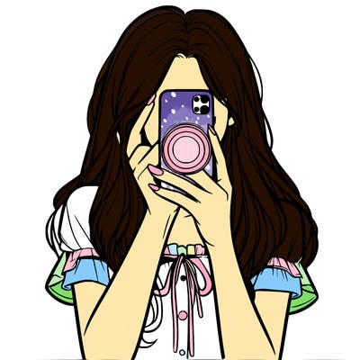 a realistic girl holding her phone taking pictures