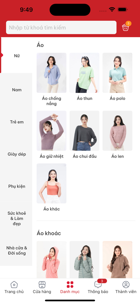 TokyoLife mobile app browsing categories for women clothing items