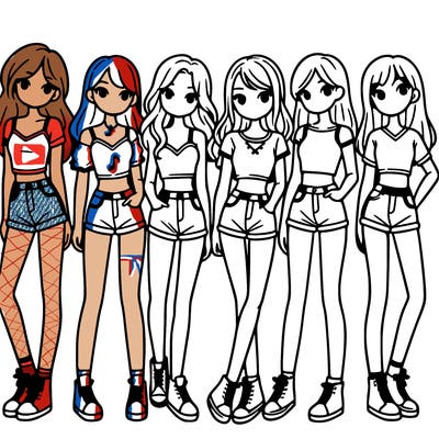 a group of girls wearing crop tops and shorts