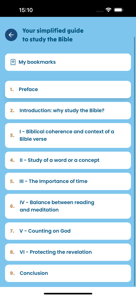 Yada Project - Tela de menu do aplicativo Projeto Yada exibindo um guia simplificado para estudo bíblico sistemático.