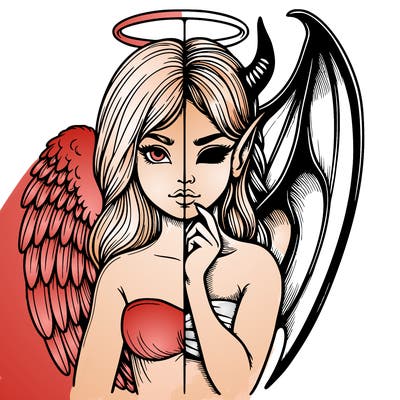 realistic angel half demon