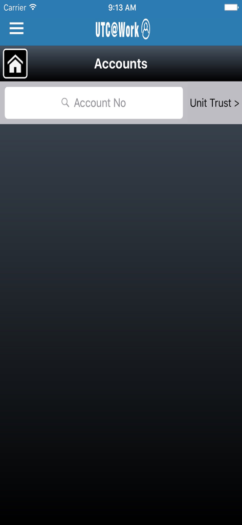Accounts search interface of the UTC@Work mobile app for Unit Trust Consultants