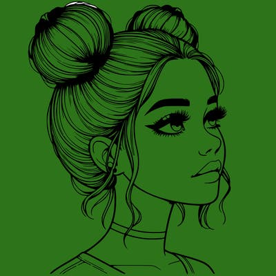 realistic girl with buns on the top of her head