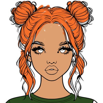 realistic girl with two buns in hair and lips