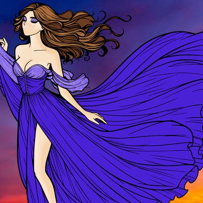 realistic woman in dress flowing the the wind