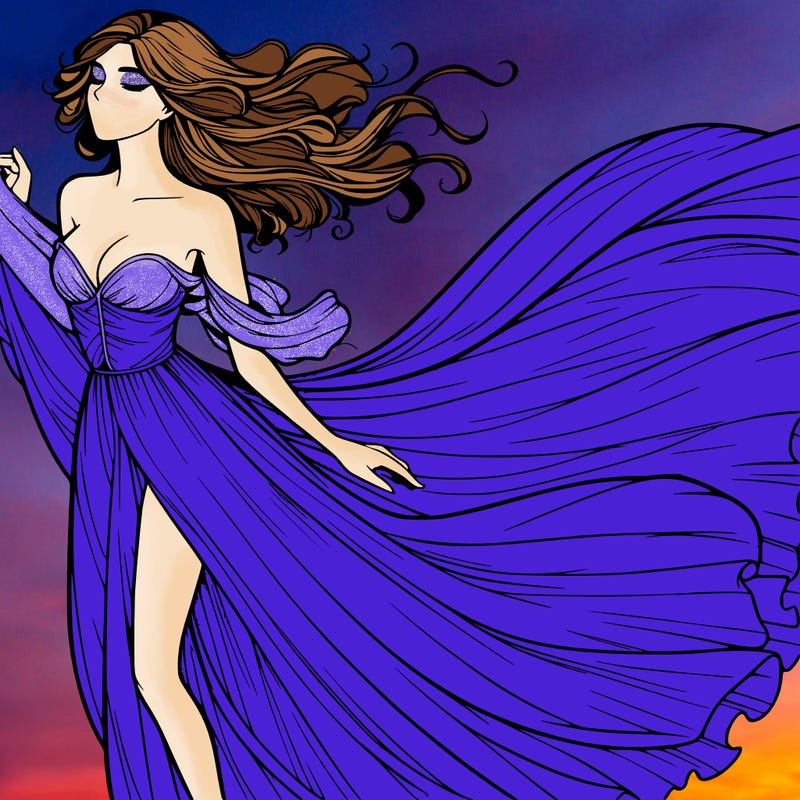 realistic woman in dress flowing the the wind