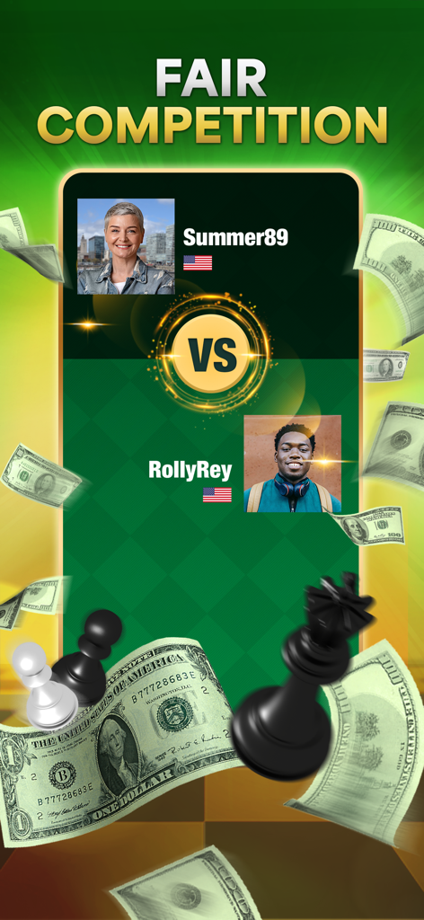 Chess Payday : Win Real Money - Dos jugadores emparejados para una competencia justa de ajedrez basada en habilidad con premios en efectivo