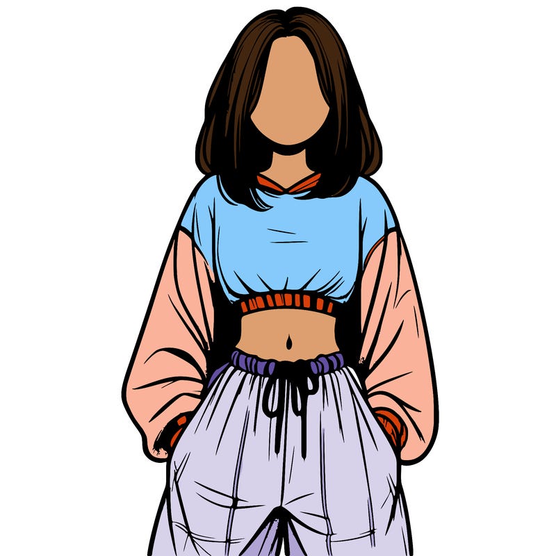 realistic girl faceless with baggy pants and a crop top