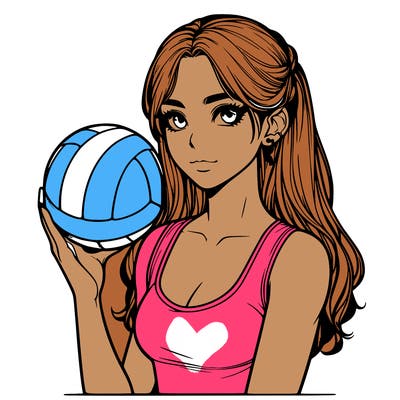 realistic girl  with volleyball