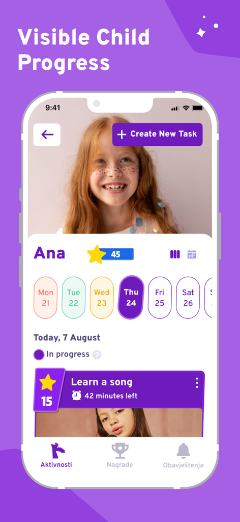 MyTurn: Kids Chore & Reward - MyTurn app dashboard showing a child's profile with earned points and active chore missions.