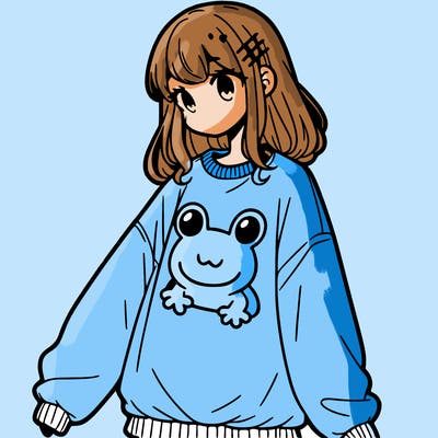 girl wearing frogging sweatshirt