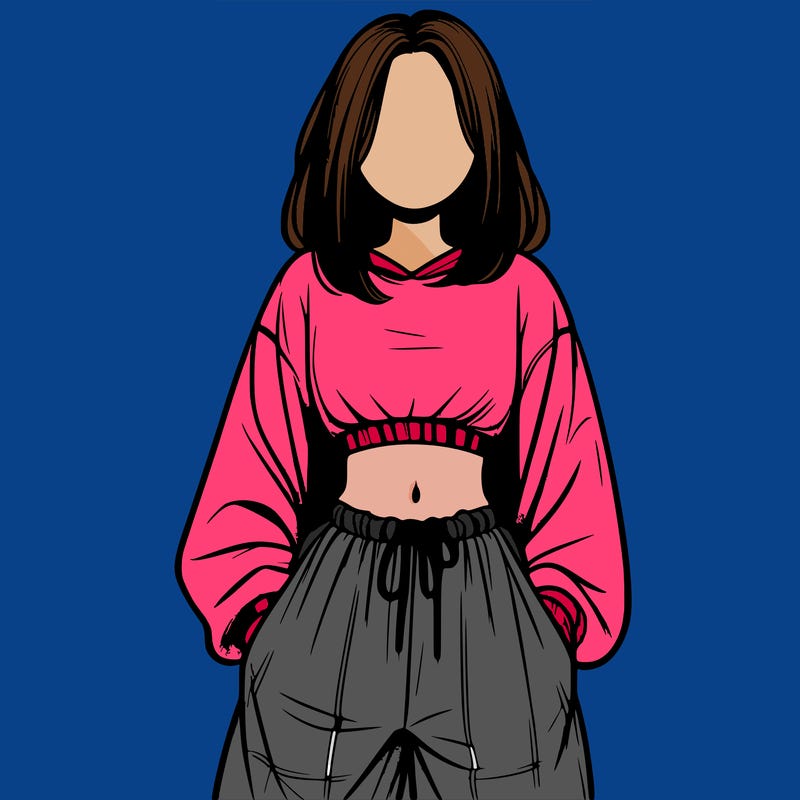 realistic girl faceless with baggy pants and a crop top