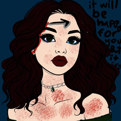 realistic girl with wavy hair and lips