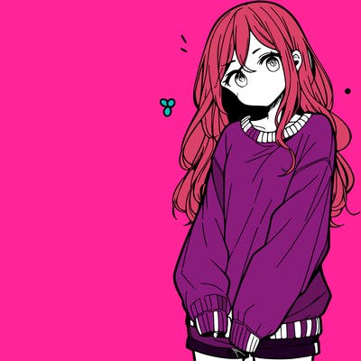 manga teen girl  in a sweater and baggy pants