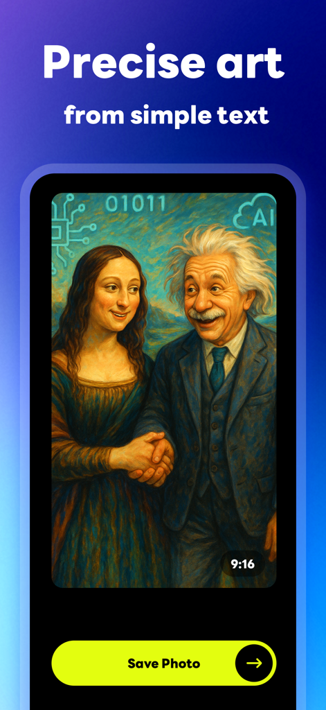 Yapper Image Prank AI - AI generated prank image of Mona Lisa and Albert Einstein shaking hands inside the app interface