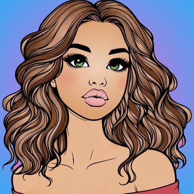 realistic girl with wavy hair and lips
