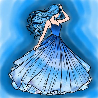 realistic woman with dress flowing in the wind