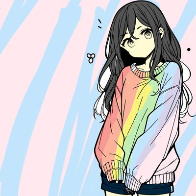 manga teen girl  in a sweater and baggy pants
