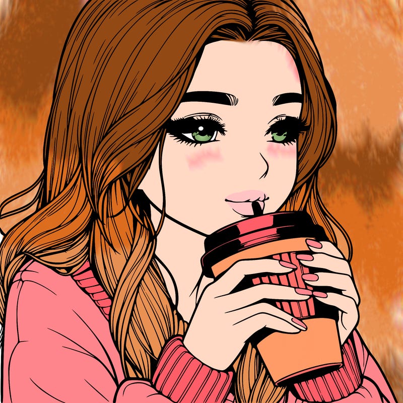 realistic girl drinking coffee