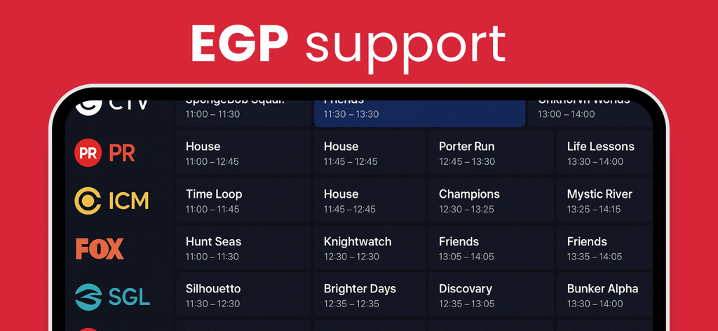 #iptv smart player pro - IPTV Smart Player Pro interface displaying a TV program guide with channel listings and schedules