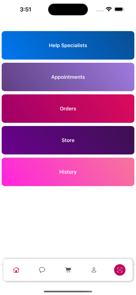 Menú principal de la aplicación Skin Care Skin Scanner mostrando botones para citas con especialistas y tienda.